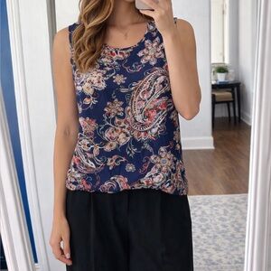 Paisley Print Sleeveless Blouse – Boho Style Top S